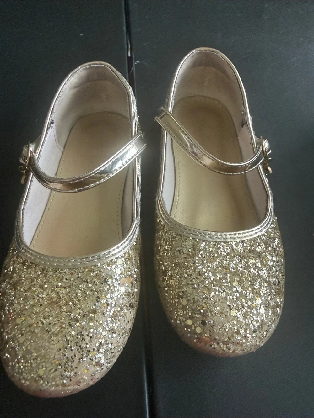 Girls' Gold Glitter Mary Jane Shoes with Strap